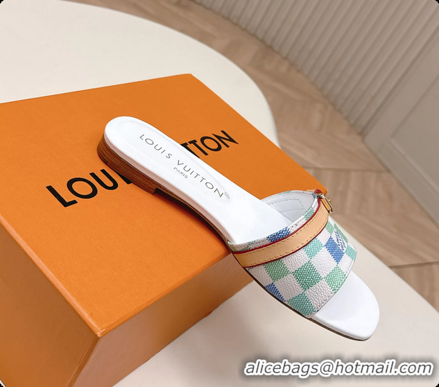 Charming Louis Vuitton Neo Revival Flat Slides Sandal Mules Shoes White Blue Damier Canvas 6061506