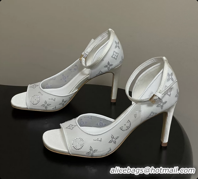 Top Design Louis Vuitton Gala High Heeled Sandals Shoes White Mesh Monogram Strass 85MM 6061507