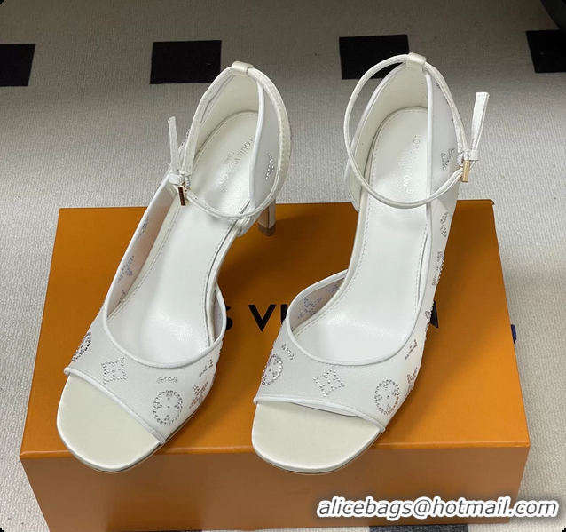 Top Design Louis Vuitton Gala High Heeled Sandals Shoes White Mesh Monogram Strass 85MM 6061507
