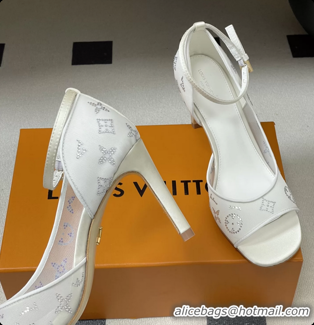 Top Design Louis Vuitton Gala High Heeled Sandals Shoes White Mesh Monogram Strass 85MM 6061507