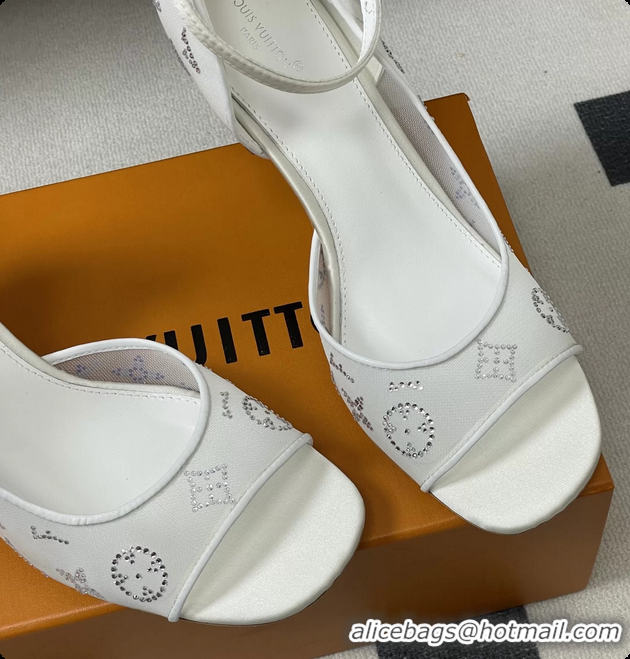 Top Design Louis Vuitton Gala High Heeled Sandals Shoes White Mesh Monogram Strass 85MM 6061507