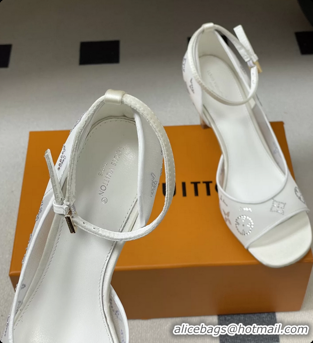 Top Design Louis Vuitton Gala High Heeled Sandals Shoes White Mesh Monogram Strass 85MM 6061507