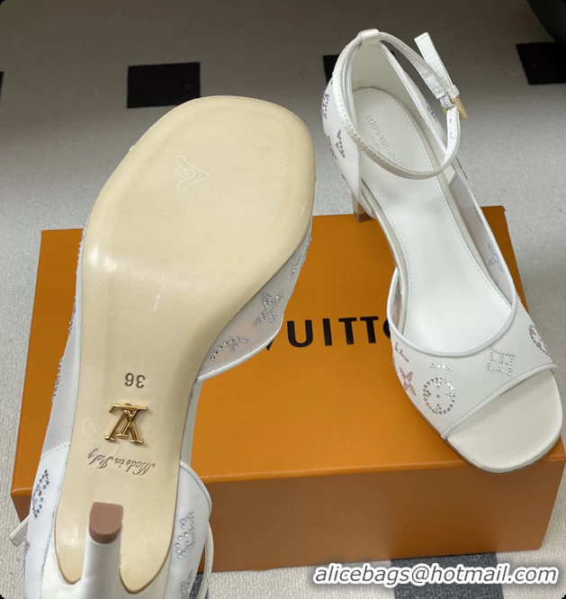 Top Design Louis Vuitton Gala High Heeled Sandals Shoes White Mesh Monogram Strass 85MM 6061507