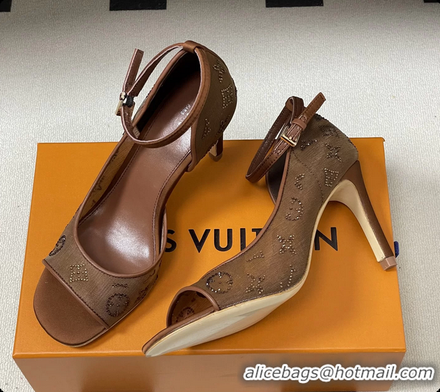 Purchase Louis Vuitton Gala High Heeled Sandals Shoes Brown Mesh Monogram Strass 85MM 6061507