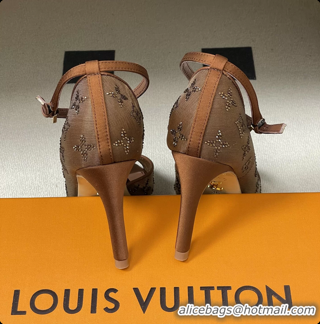 Purchase Louis Vuitton Gala High Heeled Sandals Shoes Brown Mesh Monogram Strass 85MM 6061507