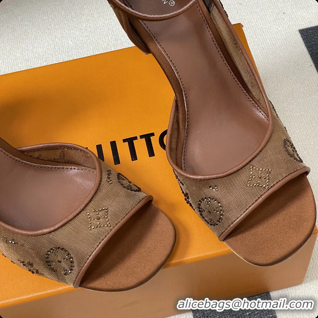Purchase Louis Vuitton Gala High Heeled Sandals Shoes Brown Mesh Monogram Strass 85MM 6061507