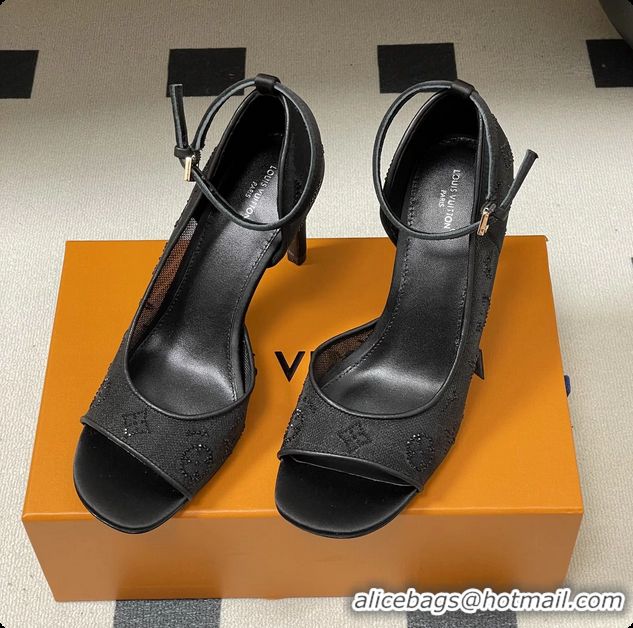 Grade Quality Louis Vuitton Gala High Heeled Sandals Shoes Black Mesh Monogram Strass 85MM 6061507