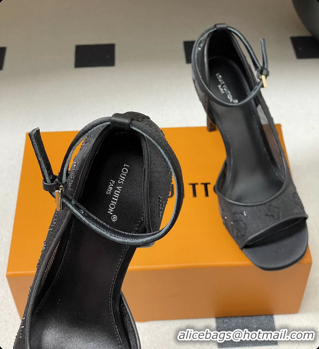 Grade Quality Louis Vuitton Gala High Heeled Sandals Shoes Black Mesh Monogram Strass 85MM 6061507