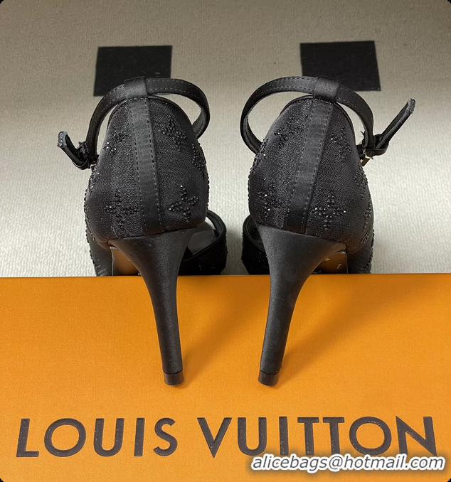 Grade Quality Louis Vuitton Gala High Heeled Sandals Shoes Black Mesh Monogram Strass 85MM 6061507