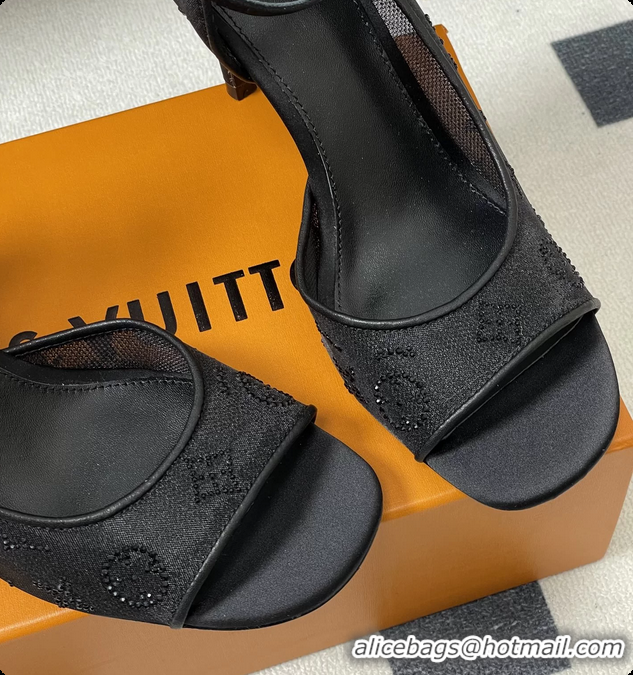 Grade Quality Louis Vuitton Gala High Heeled Sandals Shoes Black Mesh Monogram Strass 85MM 6061507