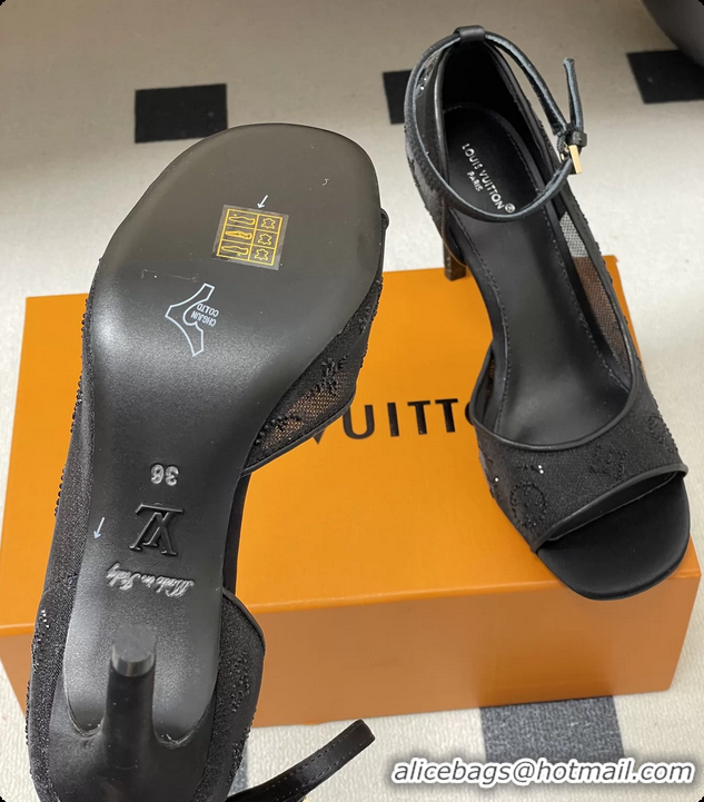 Grade Quality Louis Vuitton Gala High Heeled Sandals Shoes Black Mesh Monogram Strass 85MM 6061507