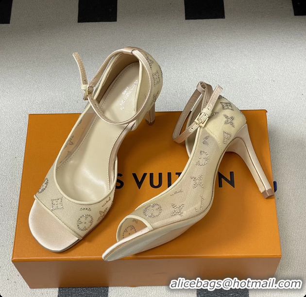 Best Product Louis Vuitton Gala High Heeled Sandals Shoes Beige Mesh Monogram Strass 85MM 6061507