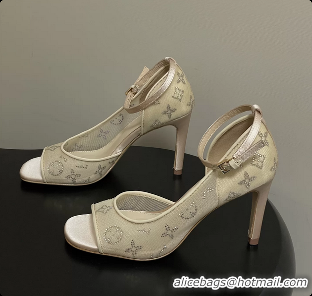 Best Product Louis Vuitton Gala High Heeled Sandals Shoes Beige Mesh Monogram Strass 85MM 6061507