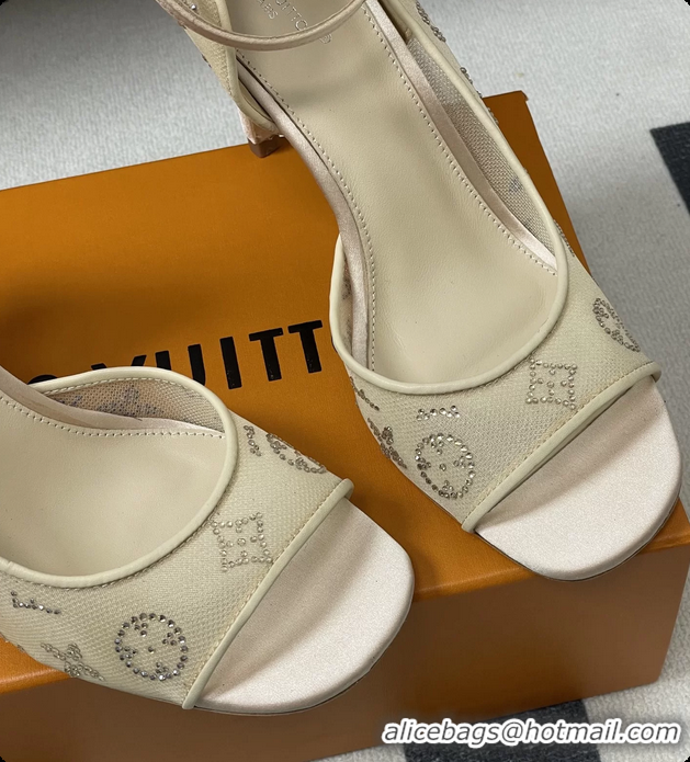 Best Product Louis Vuitton Gala High Heeled Sandals Shoes Beige Mesh Monogram Strass 85MM 6061507
