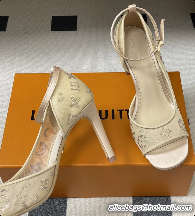 Best Product Louis Vuitton Gala High Heeled Sandals Shoes Beige Mesh Monogram Strass 85MM 6061507