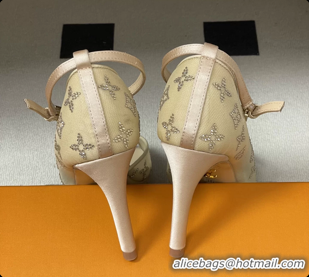 Best Product Louis Vuitton Gala High Heeled Sandals Shoes Beige Mesh Monogram Strass 85MM 6061507