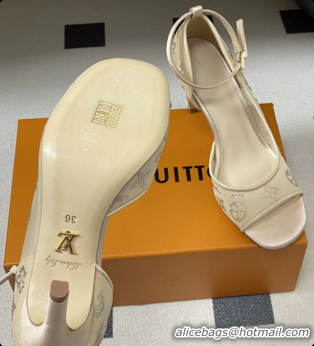 Best Product Louis Vuitton Gala High Heeled Sandals Shoes Beige Mesh Monogram Strass 85MM 6061507