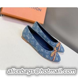 Low Cost Louis Vuitton Nina Denim Blue Monogram Bow Ballet Flat Shoes 6061601