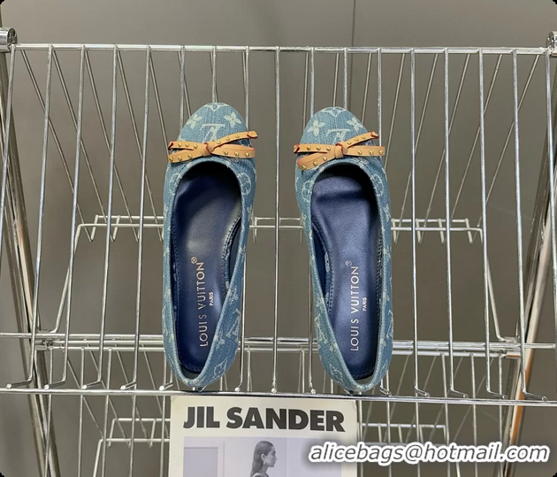 Low Cost Louis Vuitton Nina Denim Blue Monogram Bow Ballet Flat Shoes 6061601