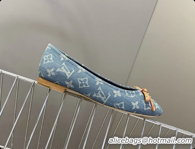 Low Cost Louis Vuitton Nina Denim Blue Monogram Bow Ballet Flat Shoes 6061601