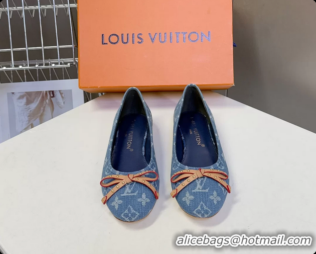 Low Cost Louis Vuitton Nina Denim Blue Monogram Bow Ballet Flat Shoes 6061601