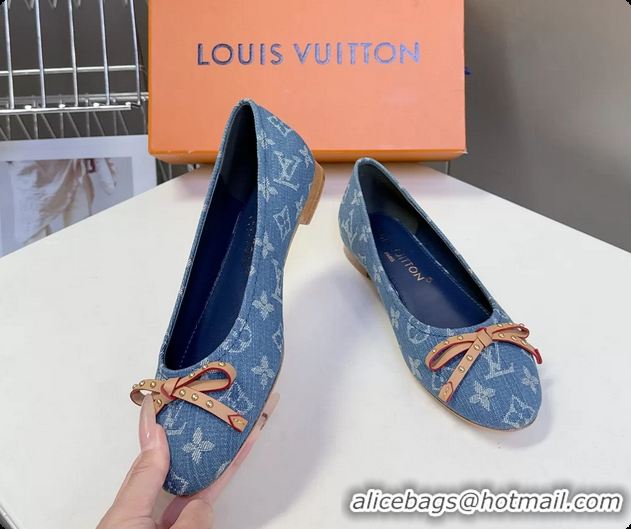 Low Cost Louis Vuitton Nina Denim Blue Monogram Bow Ballet Flat Shoes 6061601
