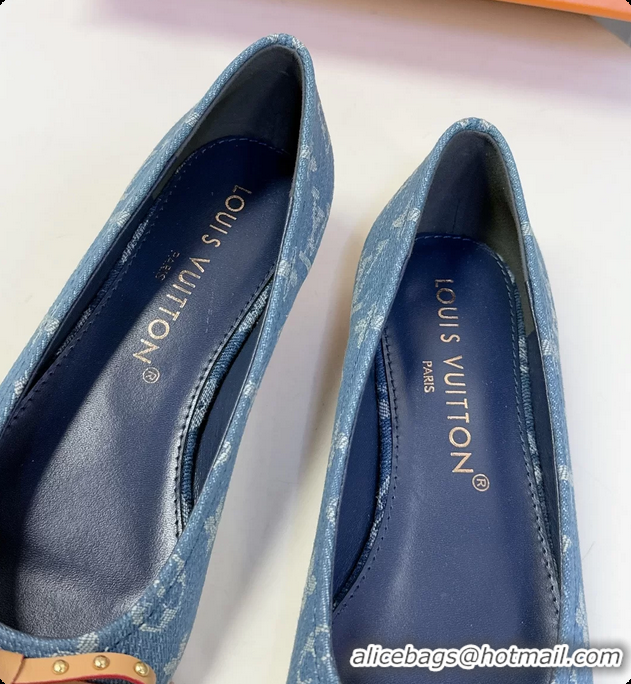 Low Cost Louis Vuitton Nina Denim Blue Monogram Bow Ballet Flat Shoes 6061601