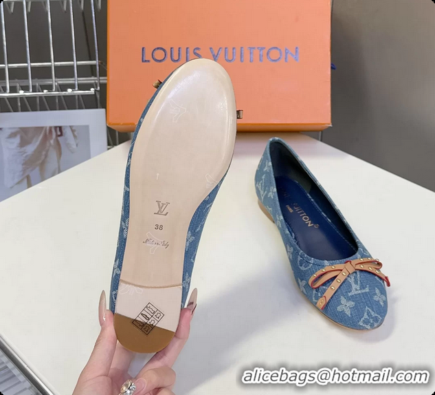 Low Cost Louis Vuitton Nina Denim Blue Monogram Bow Ballet Flat Shoes 6061601