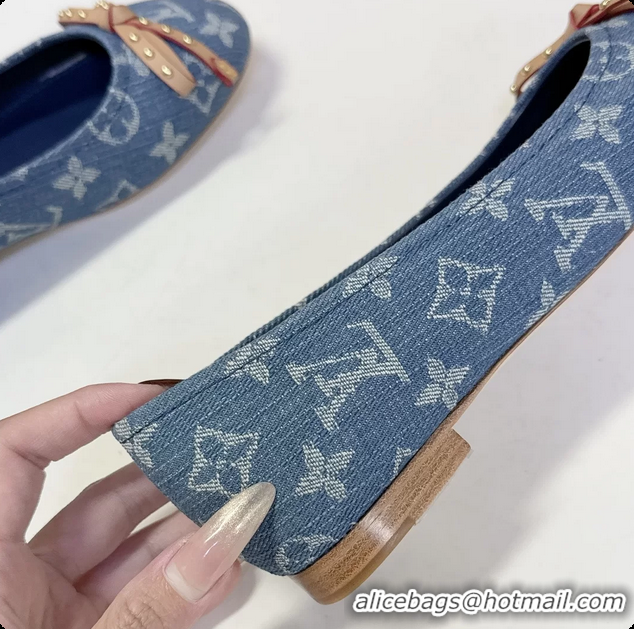Low Cost Louis Vuitton Nina Denim Blue Monogram Bow Ballet Flat Shoes 6061601