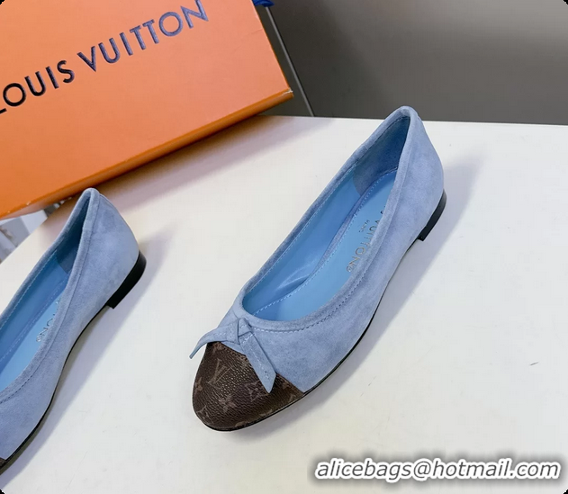 Low Price Louis Vuitton Nina Bow Ballet Flat Shoes Monogram Canvas and Light Blue Suede Leather 6061601