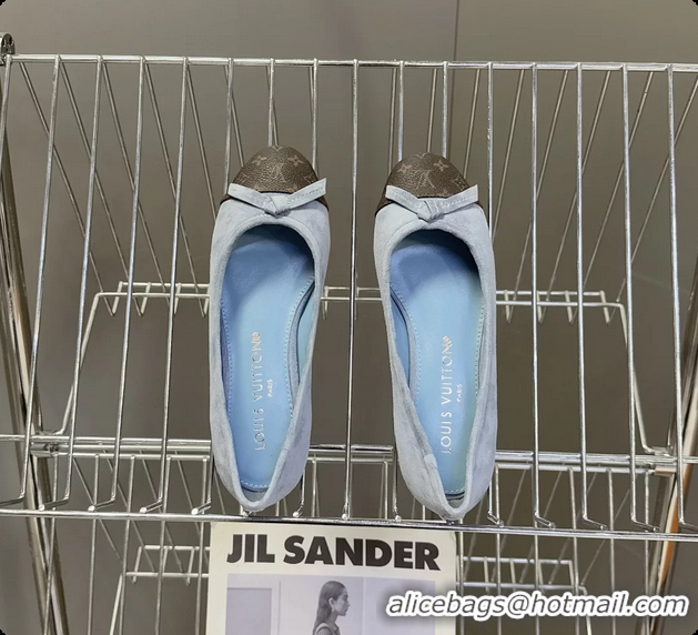Low Price Louis Vuitton Nina Bow Ballet Flat Shoes Monogram Canvas and Light Blue Suede Leather 6061601