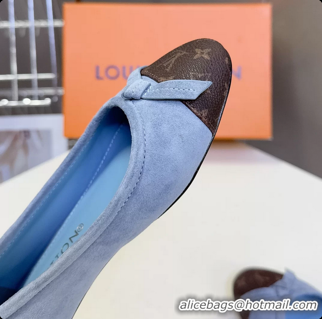 Low Price Louis Vuitton Nina Bow Ballet Flat Shoes Monogram Canvas and Light Blue Suede Leather 6061601
