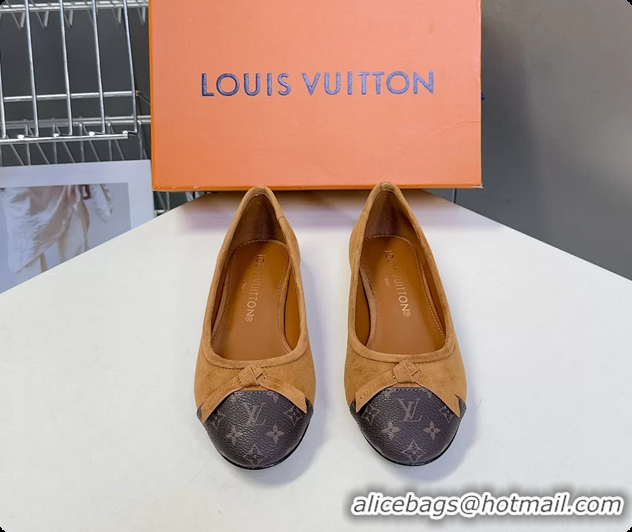 Unique Style Louis Vuitton Nina Bow Ballet Flat Shoes Monogram Canvas and Light Blue Brown Suede Leather 6061601