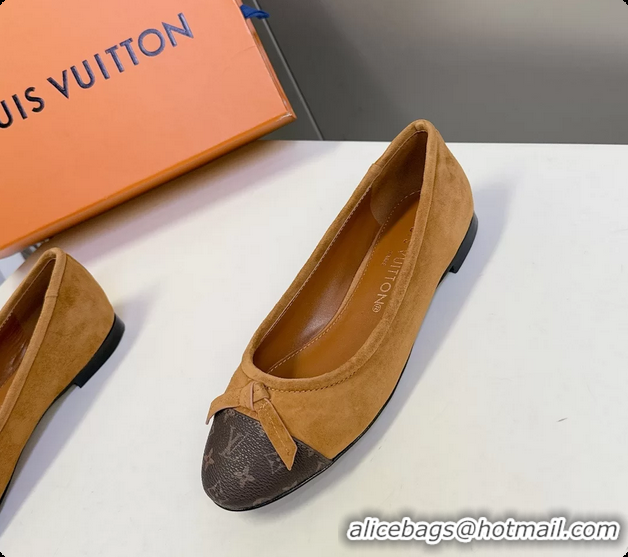 Unique Style Louis Vuitton Nina Bow Ballet Flat Shoes Monogram Canvas and Light Blue Brown Suede Leather 6061601
