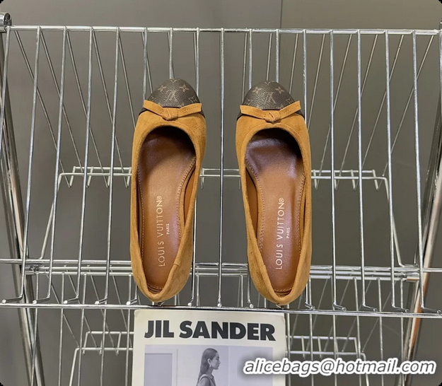 Unique Style Louis Vuitton Nina Bow Ballet Flat Shoes Monogram Canvas and Light Blue Brown Suede Leather 6061601