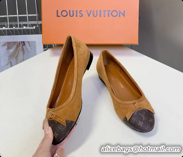 Unique Style Louis Vuitton Nina Bow Ballet Flat Shoes Monogram Canvas and Light Blue Brown Suede Leather 6061601