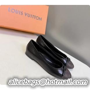 Popular Style Louis Vuitton Nina Bow Ballet Flat Shoes Monogram Canvas and Black Calfskin Leather 6061601