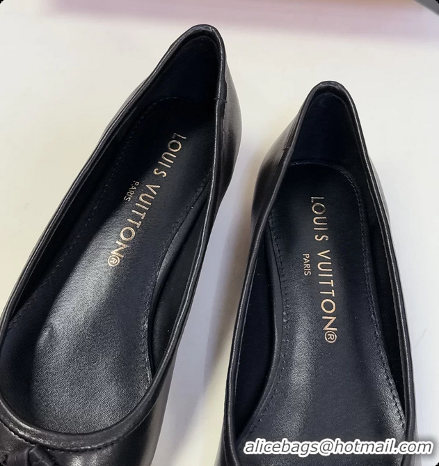 Popular Style Louis Vuitton Nina Bow Ballet Flat Shoes Monogram Canvas and Black Calfskin Leather 6061601