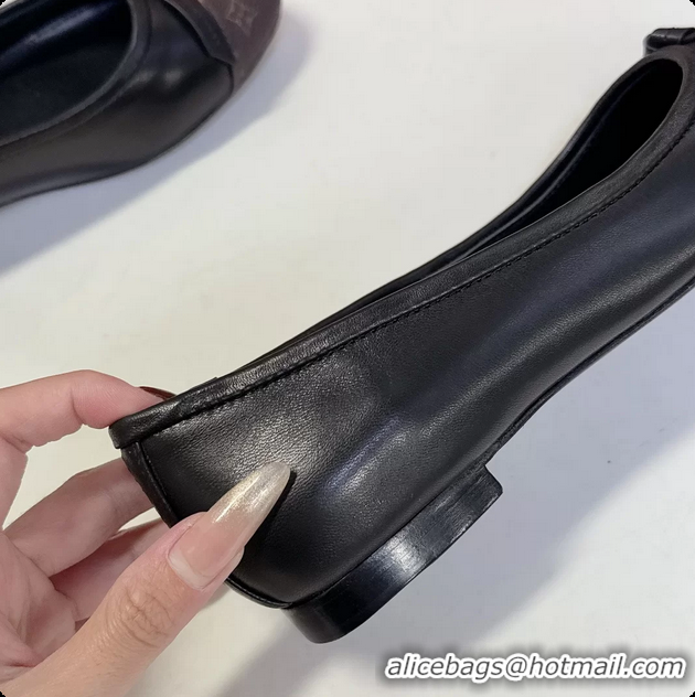 Popular Style Louis Vuitton Nina Bow Ballet Flat Shoes Monogram Canvas and Black Calfskin Leather 6061601