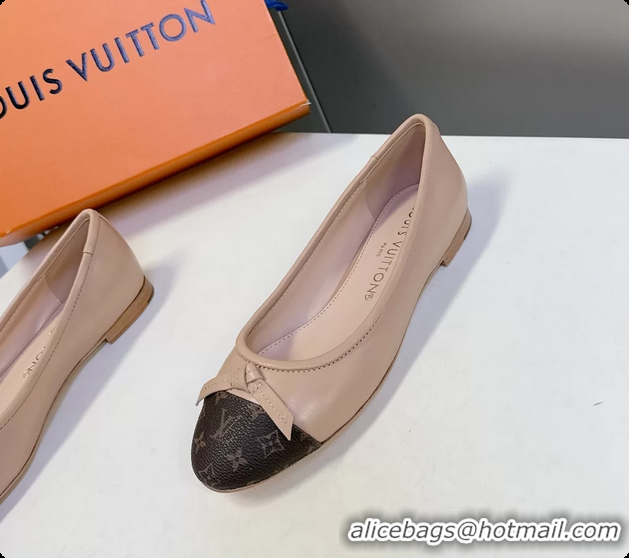 Good Looking Louis Vuitton Nina Bow Ballet Flat Shoes Monogram Canvas and Beige Calfskin Leather 6061601