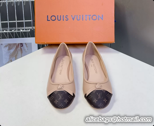 Good Looking Louis Vuitton Nina Bow Ballet Flat Shoes Monogram Canvas and Beige Calfskin Leather 6061601