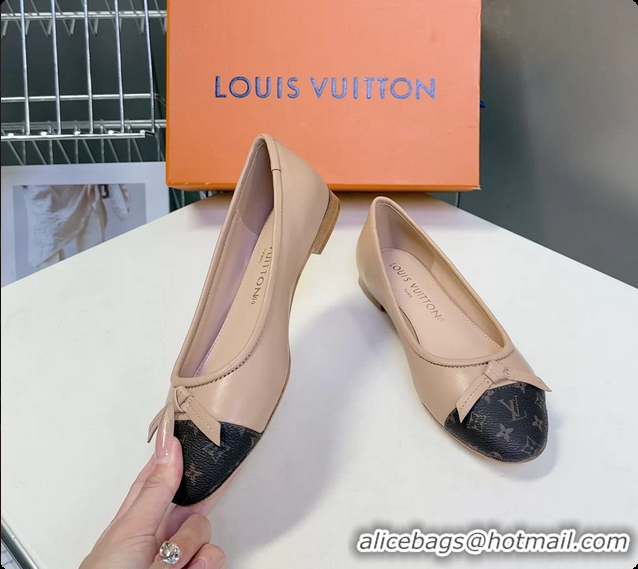 Good Looking Louis Vuitton Nina Bow Ballet Flat Shoes Monogram Canvas and Beige Calfskin Leather 6061601
