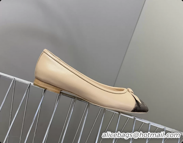 Good Looking Louis Vuitton Nina Bow Ballet Flat Shoes Monogram Canvas and Beige Calfskin Leather 6061601
