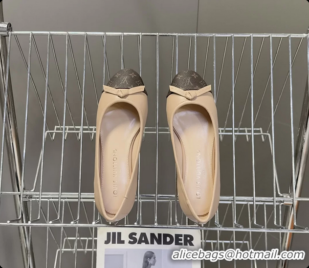 Good Looking Louis Vuitton Nina Bow Ballet Flat Shoes Monogram Canvas and Beige Calfskin Leather 6061601