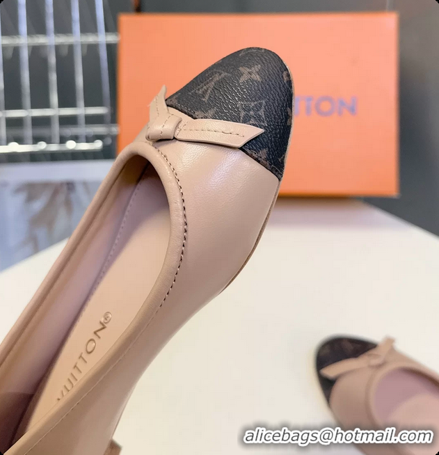 Good Looking Louis Vuitton Nina Bow Ballet Flat Shoes Monogram Canvas and Beige Calfskin Leather 6061601