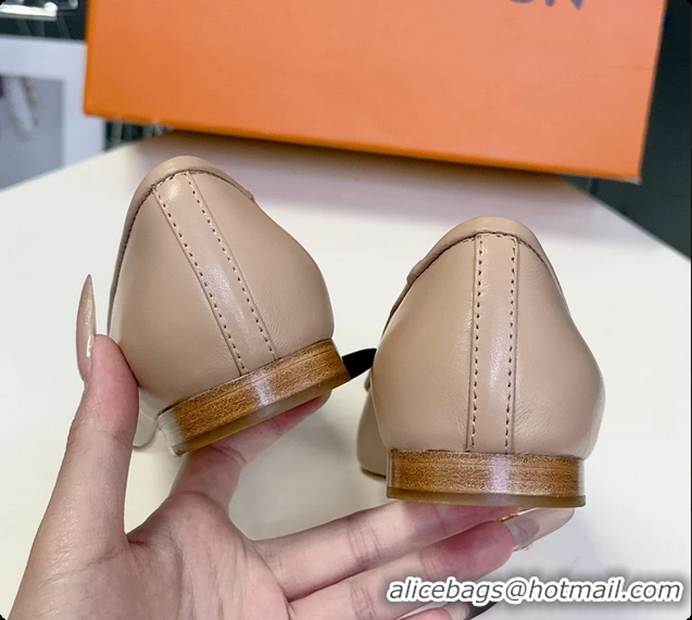 Good Looking Louis Vuitton Nina Bow Ballet Flat Shoes Monogram Canvas and Beige Calfskin Leather 6061601