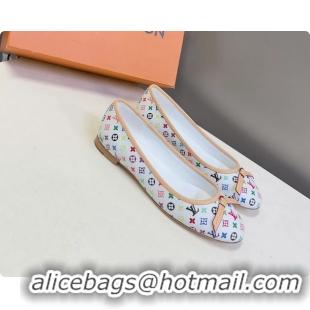 Charming Louis Vuitton LVxTM Nina Bow Ballet Flat Shoes White Multicolor Monogram Canvas 6061601