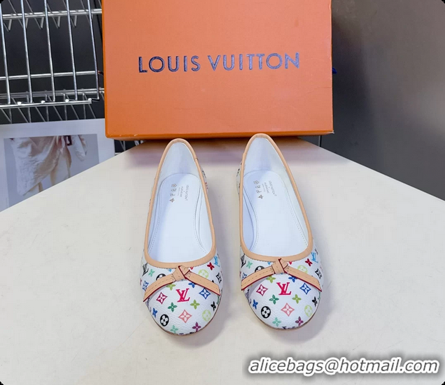 Charming Louis Vuitton LVxTM Nina Bow Ballet Flat Shoes White Multicolor Monogram Canvas 6061601