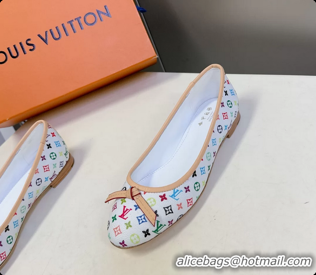 Charming Louis Vuitton LVxTM Nina Bow Ballet Flat Shoes White Multicolor Monogram Canvas 6061601