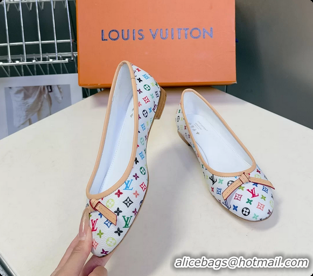 Charming Louis Vuitton LVxTM Nina Bow Ballet Flat Shoes White Multicolor Monogram Canvas 6061601